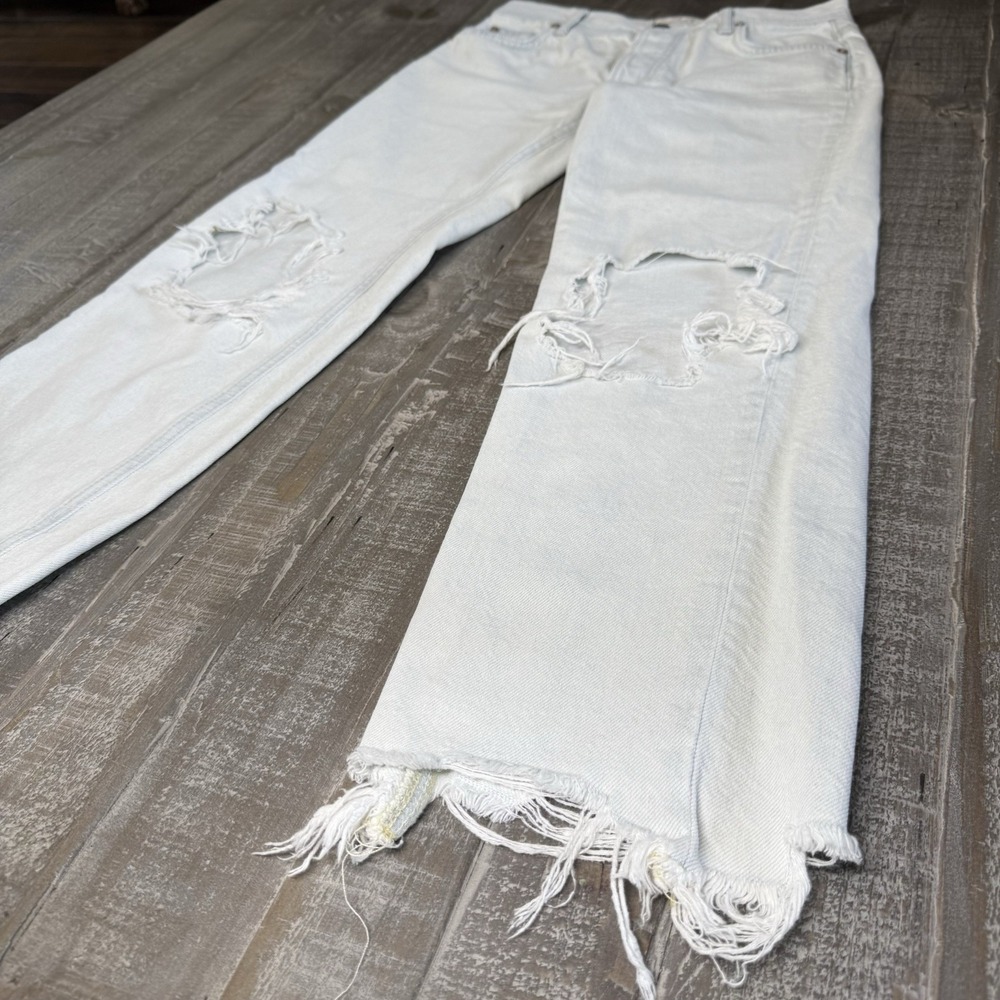 We The Free People Jeans Womens 24‎ Blue Denim Button Fly Distressed Fray Baggy - Picture 2 of 12